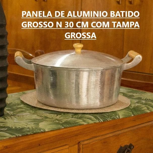 Panela Nº 30 Alumínio Batido Grosso 6L Com Tampa Reforçada Cabos Em Madeira Super Resistente