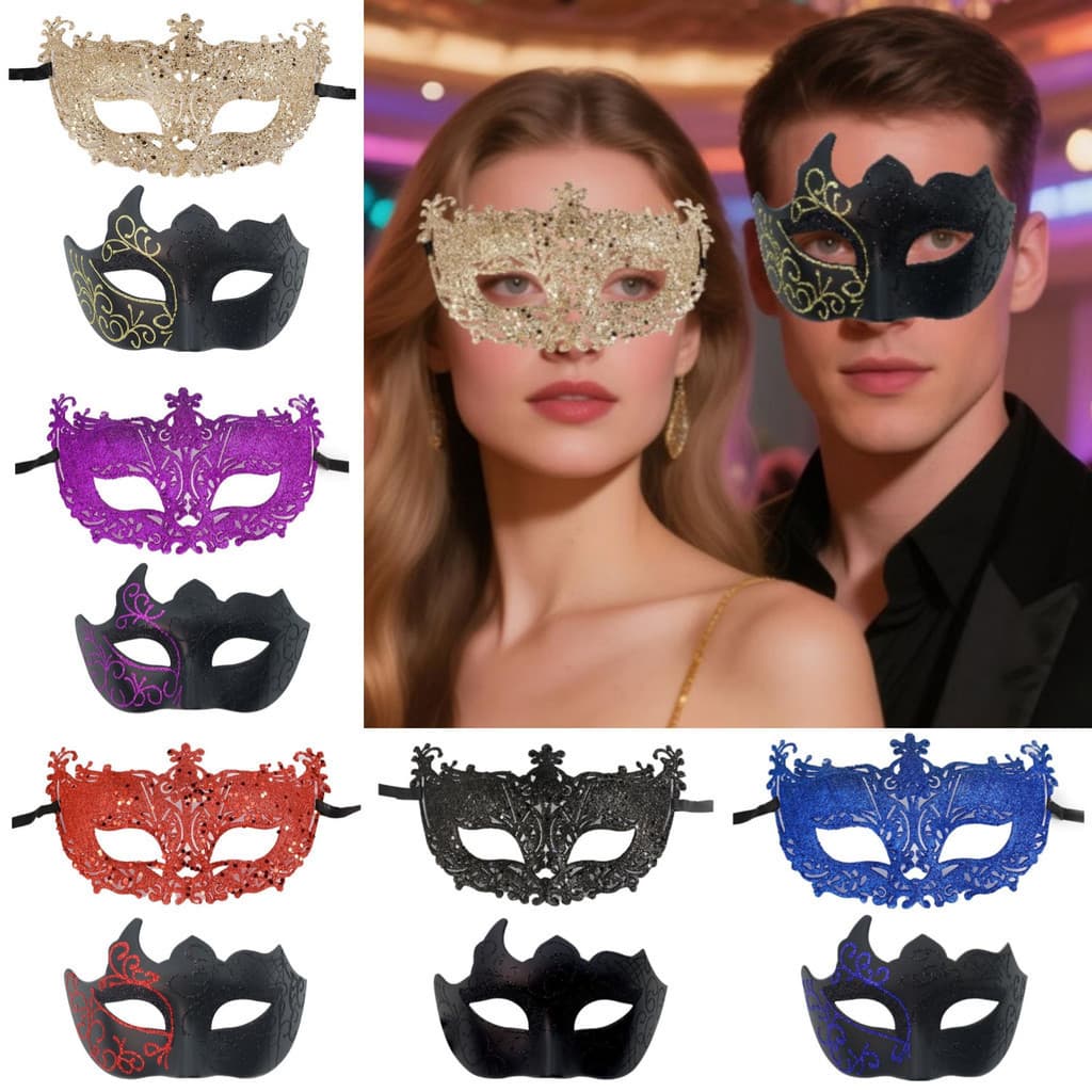 2 Pçs Veneziano Masquerade Festa Máscara De Plástico Pintado Casal Máscaras Olho Carnaval Desempenho Dança Traje Cosplay