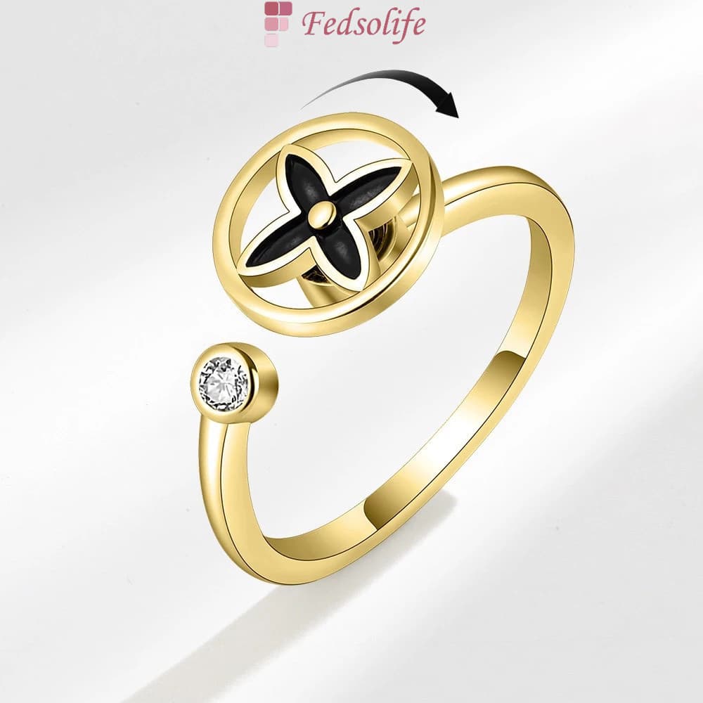 [Anel Fedsolife ajustável] Trevo giratório de quatro folhas diamante feminino personalidade de alta qualidade banhado a