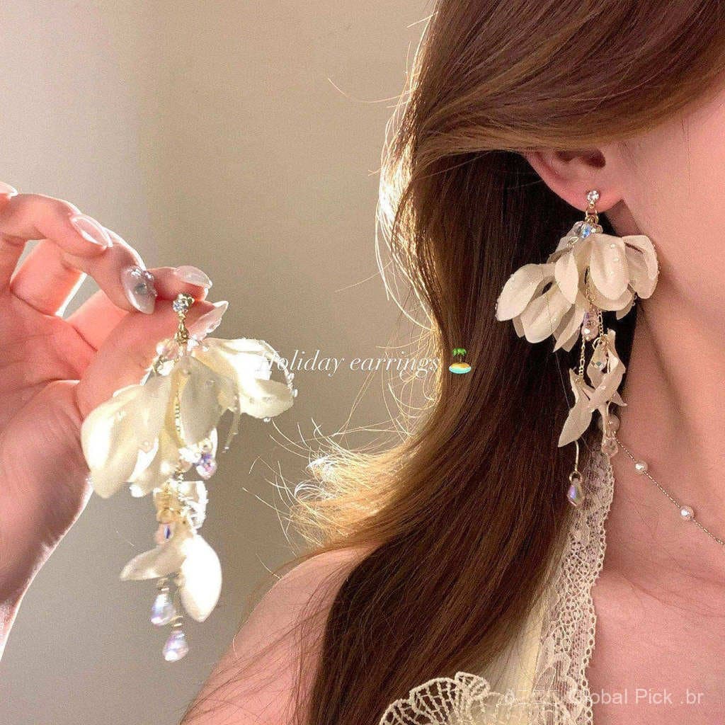 Brincos florais super delicados, com zircônias brilhantes e franjas para mulheres, luxuosos e de alta qualidade, brincos