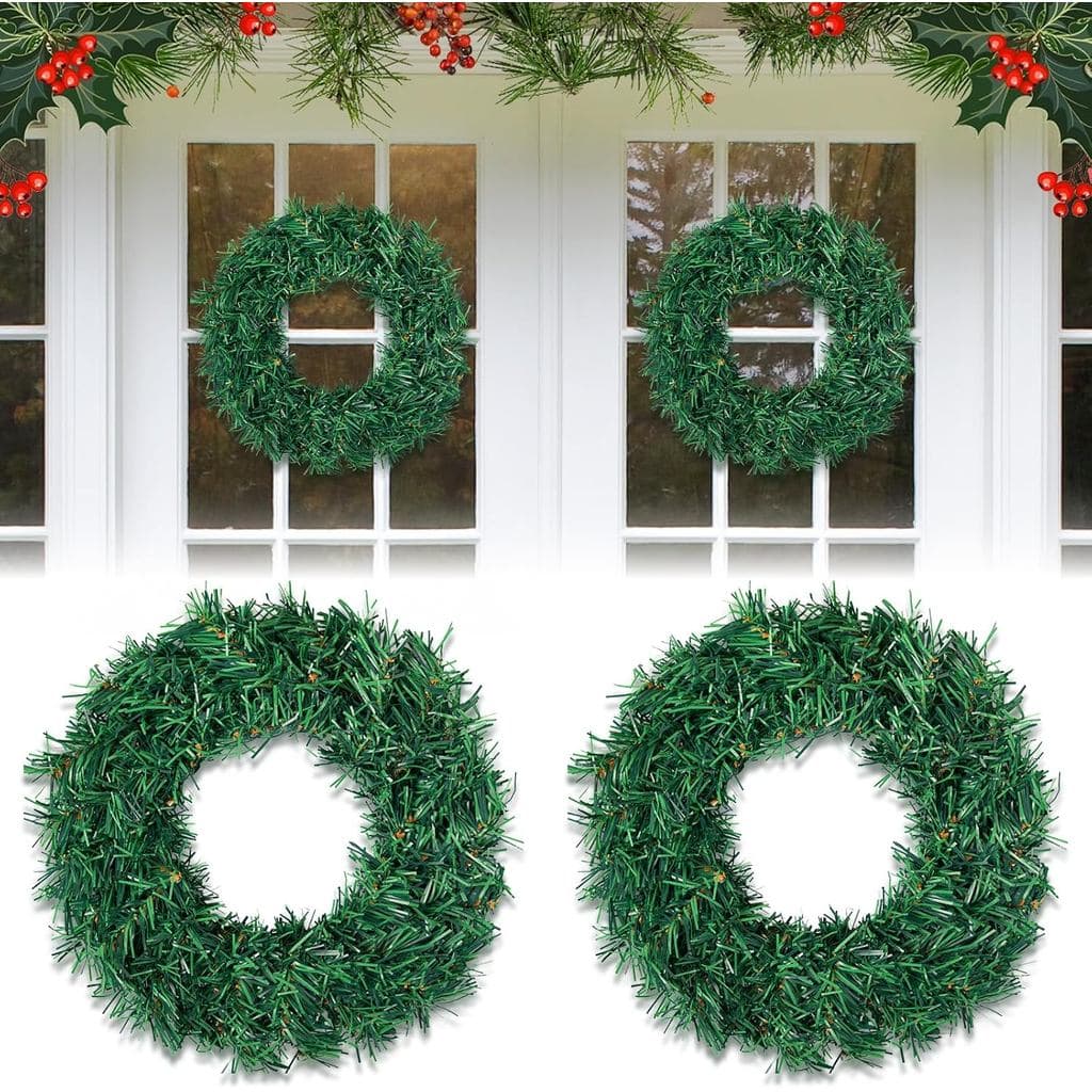 2 Peças de Guirlandas de Natal Artificiais, Decoração de Inverno para Porta da Frente, Casa de Campo, Interior e Exterio