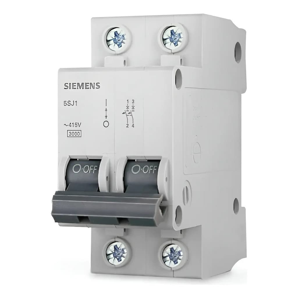 Disjuntor Bipolar Siemens 25A Curva B 2 Pólos Trilho DIN 15kA Modelo 5SY7225-6