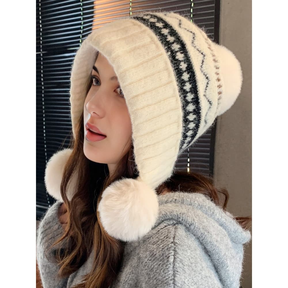 Encore chapéu de malha de pelúcia vermelho feminino outono inverno engrossado à prova de frio quente proteção de ouvido