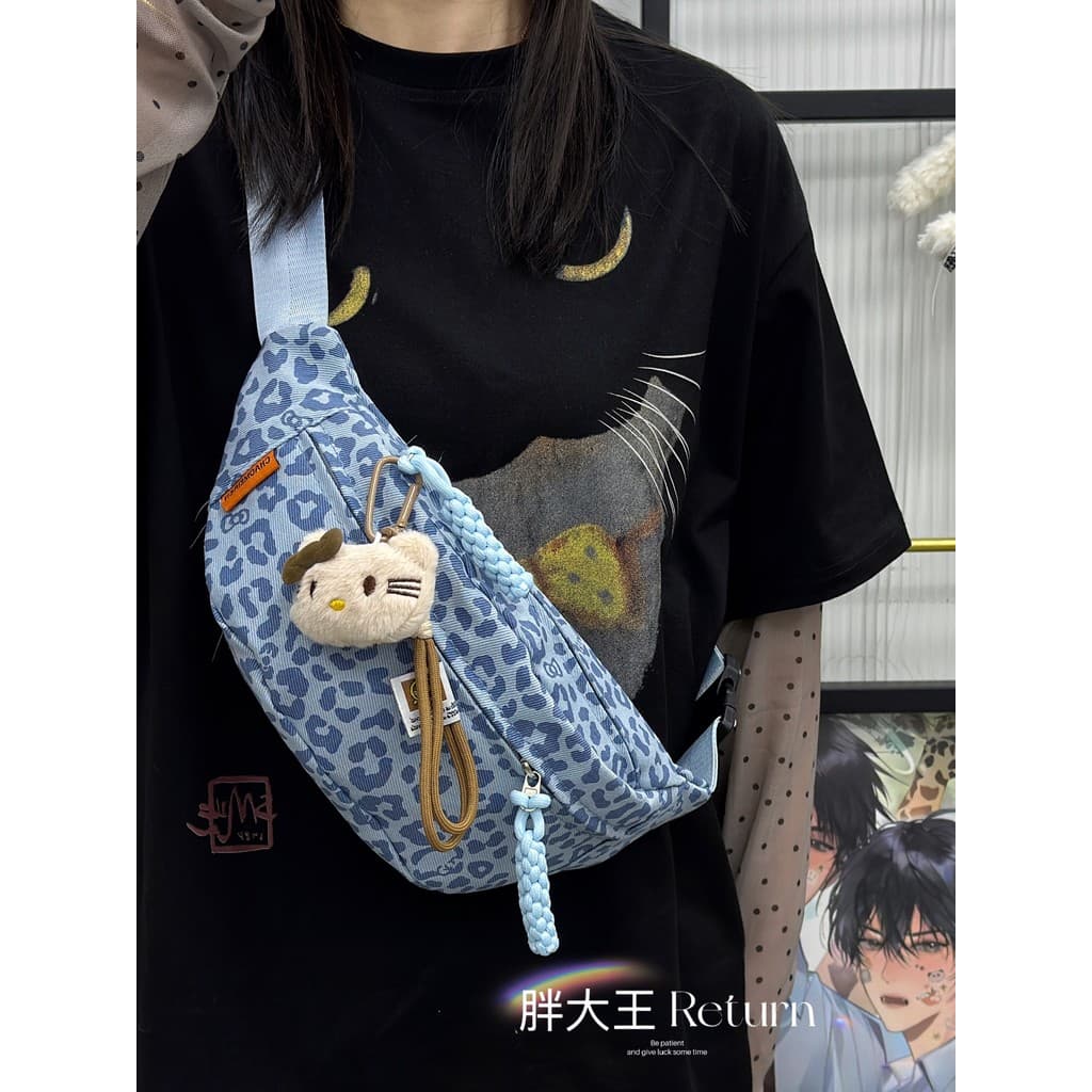 Outono inverno novo estilo saco de peito feminino japonês Retro leopardo impressão Casual saco do mensageiro grande capa
