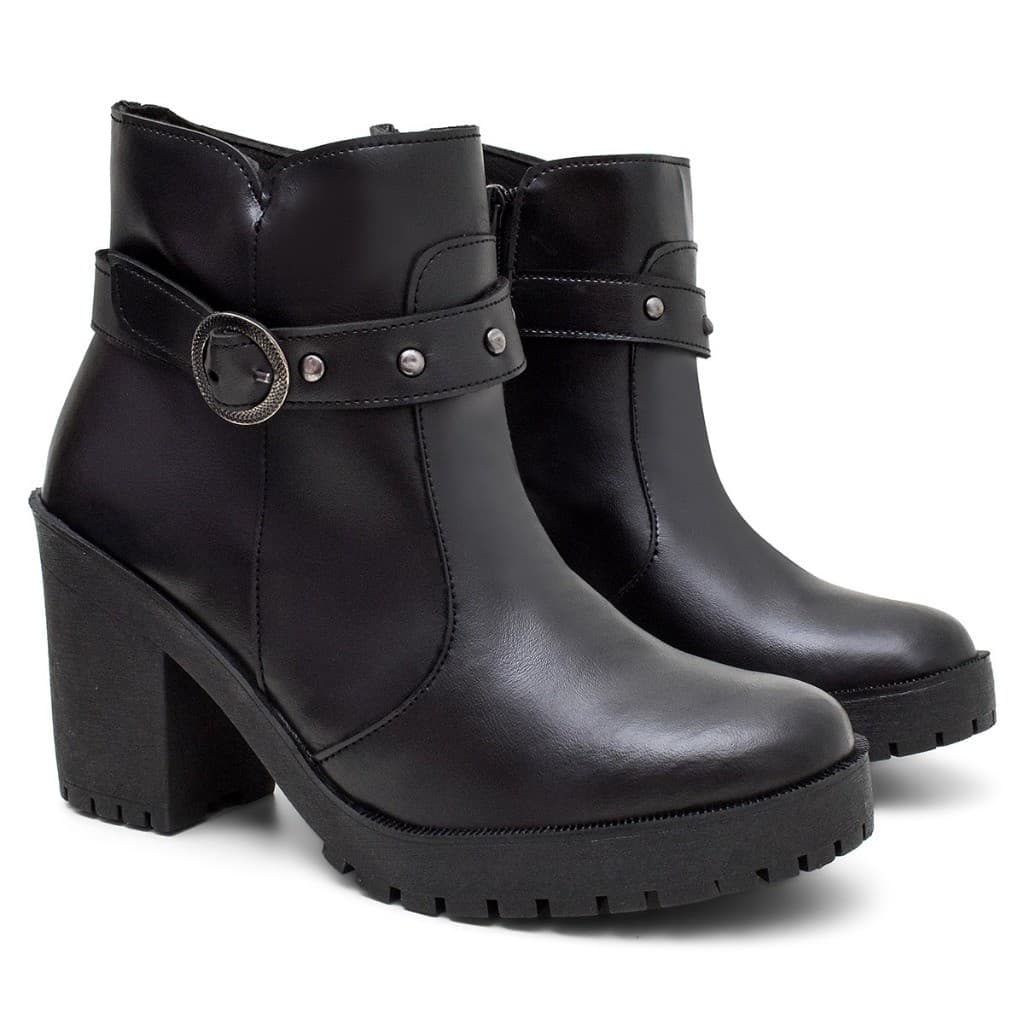 Bota Feminina Cano Curto Com Ziper Lateral Moda Inverno Confortável Salto Alto Elegante Festa