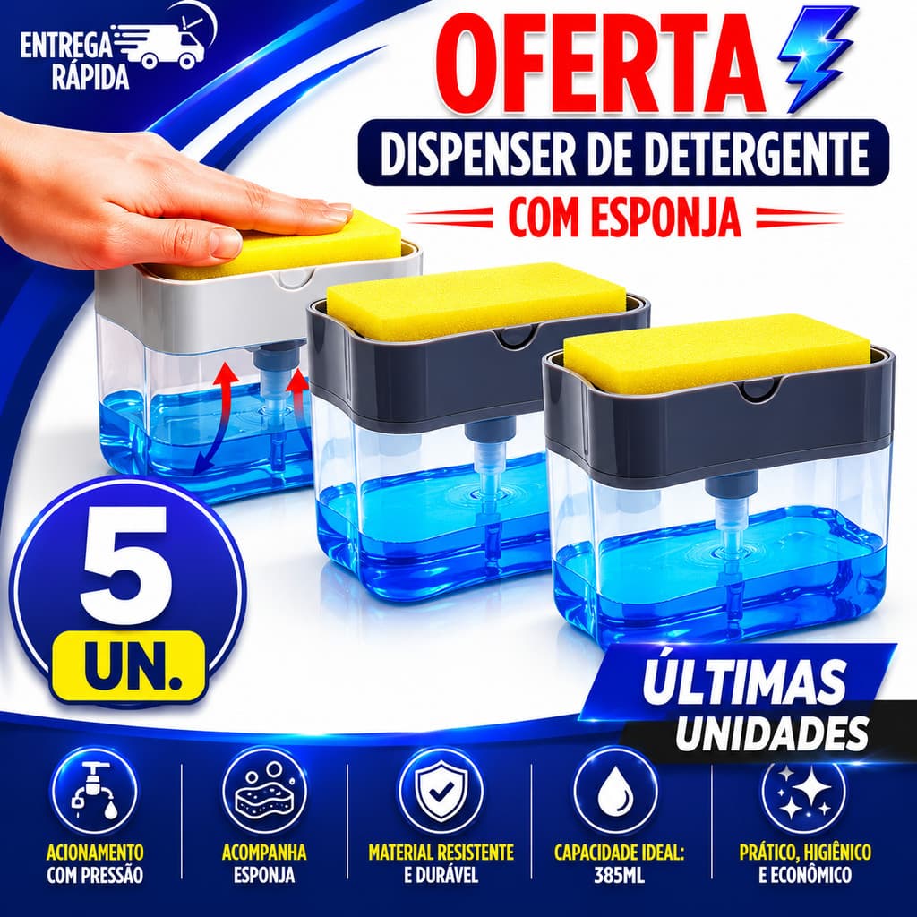 DISPENSER DE DETERGENTE COM ESPONJA  ORGANIZADOR DE PIA COZINHA ECONÔMICO PRÁTICO