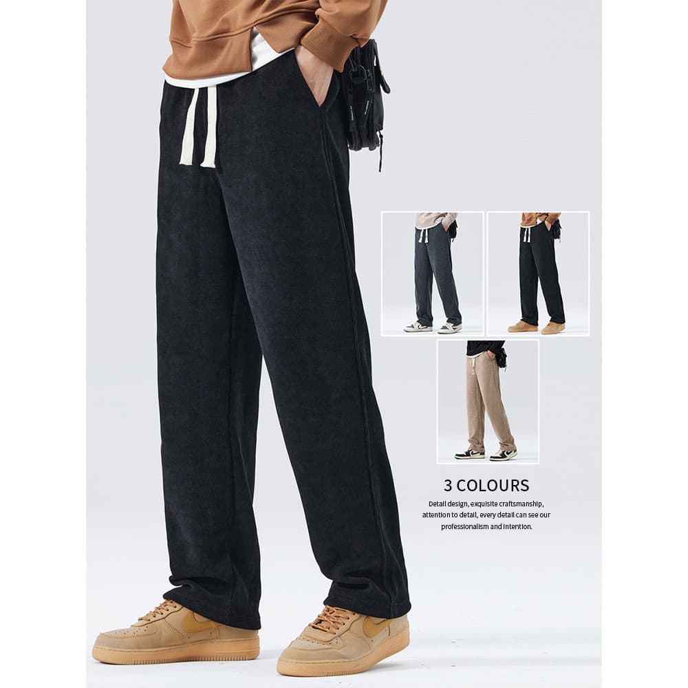 Calças de lã reta de veludo 2026 outono novo estilo masculino Tie-up na moda esportes calças casuais calças de moletom s