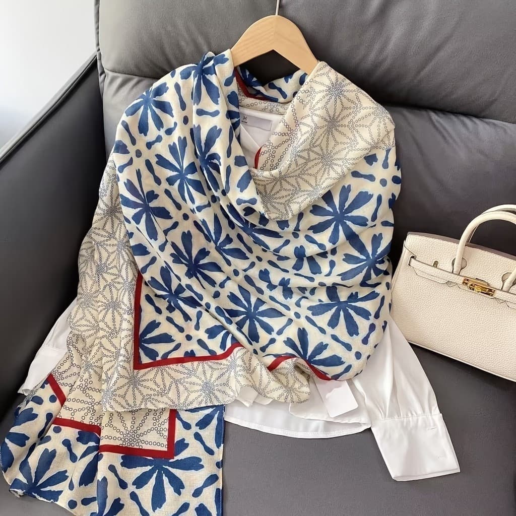 Cachecol Vintage de Viscose para Mulheres - Xale 100% Viscose com Estampa Botânica, Envoltório Decorativo Casual para o