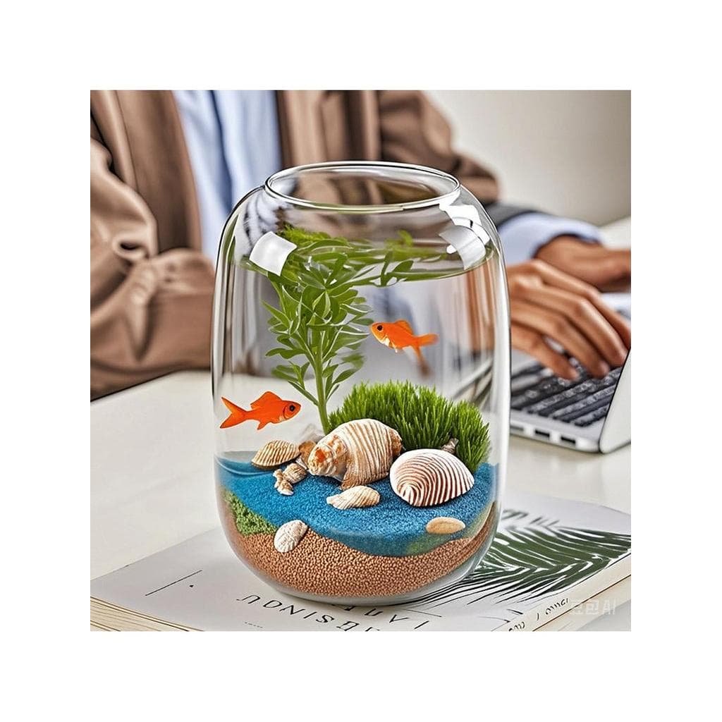 Sala de estar casa Desktop pequeno tanque peixes redondo tanque vidro ecológico Betta peixinho tanque escritório trabalh