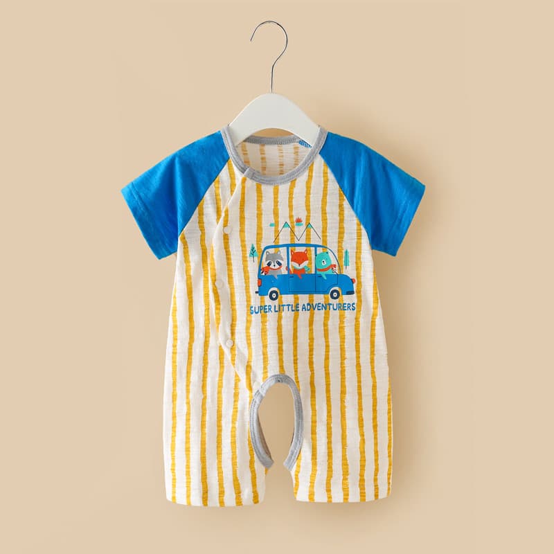 Roupas de bebê ultrafinas verão quatro meses bebê menino roupas de verão de manga curta estilo fino criança de uma peça