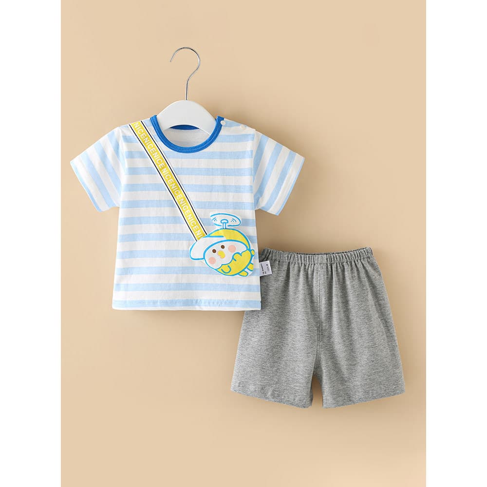 Crianças roupas casuais de verão puro algodão manga curta estilo fino menino bebê Split terno roupas de bebê de duas peç