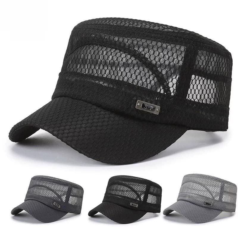 Chapéu de malha de verão masculino malha respirável pára-sol protetor solar teia de aranha idosos de meia-idade lazer ao