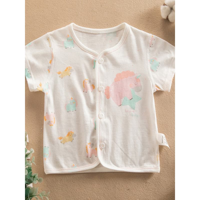 Camiseta infantil de meia manga para bebê cardigã fino desossado