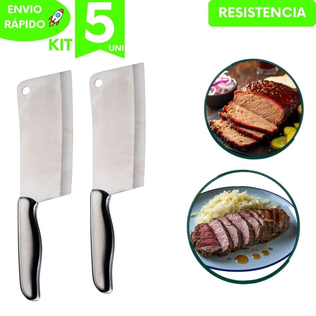 Kit Cutelo Machadinho Premium Aço Inox Churrasco, Excelente, Cozinha Profissional Uso Doméstico Caça Camping