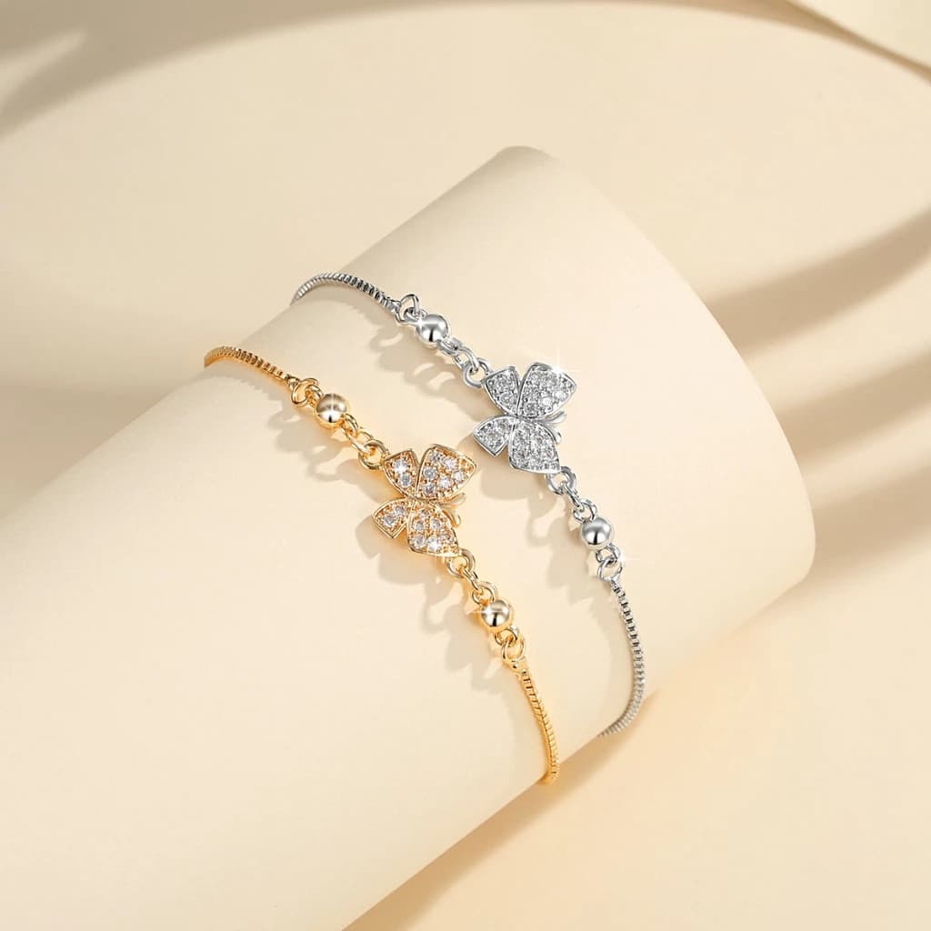[Estoque pronto] Pulseira de borboleta de diamante elegante e elegante estilo ins ajustável com zíper joias de mão WJG