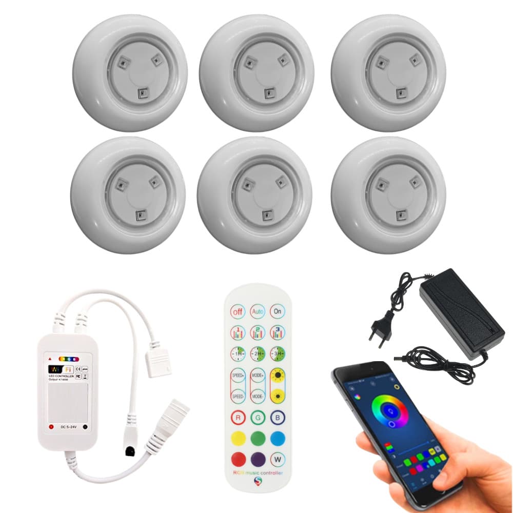 Kit Iluminação Piscina RGB 6 Spots LED 9W Com App Celular Controle e WiFi
