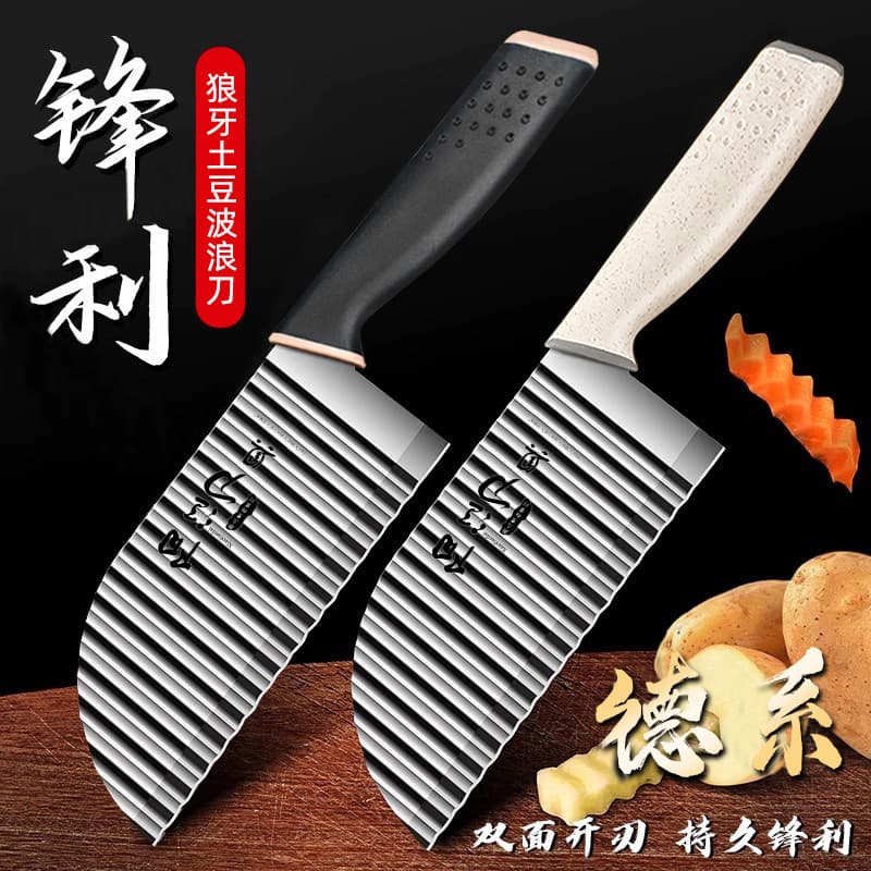 Faca ondulada para corte de vegetais, ferramenta útil de aço inoxidável 304, dente de lobo, faca de batata, faca de flor