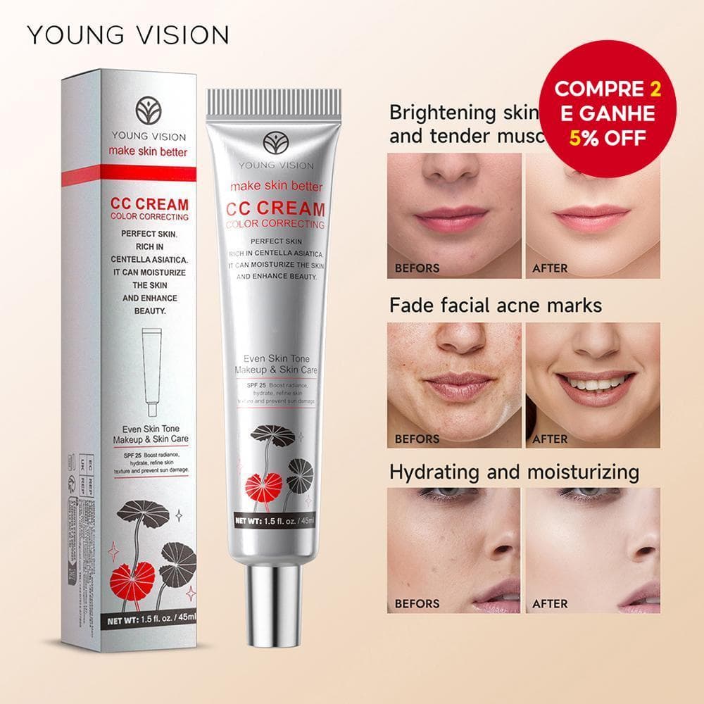 Creme CC Hidratante de Centella Asiatica com efeito pré-maquiagem, cobertura duradoura, não transferível e iluminador.