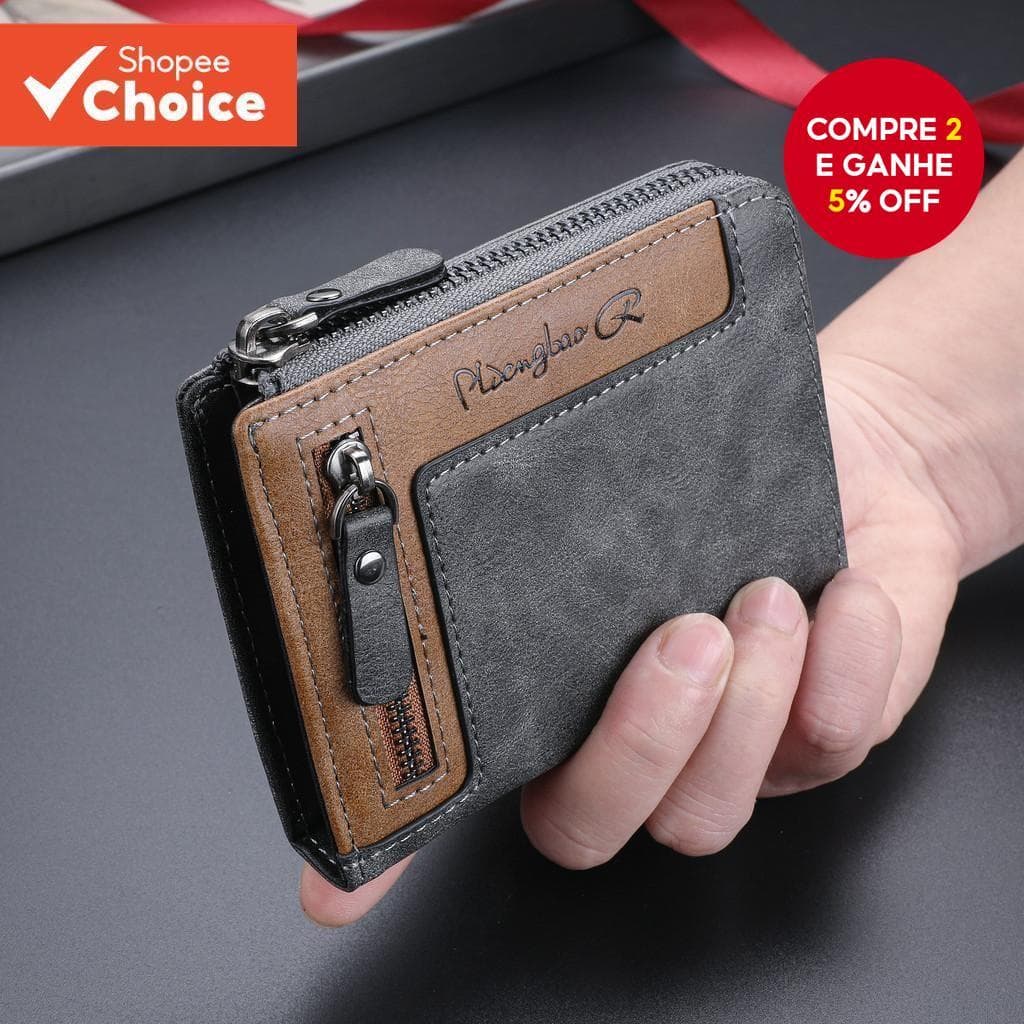 Carteira Masculina Retrô Multifuncional Com Zíper – Porta-Cartões Versátil De Grande Capacidade