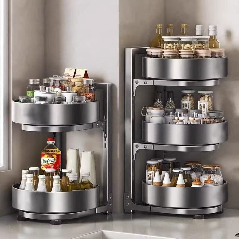 360 ° Rack De Especiarias Giratório , Organizador De Cozinha De Canto De Camada Dupla , Sto De Tempero Montado Na Parede