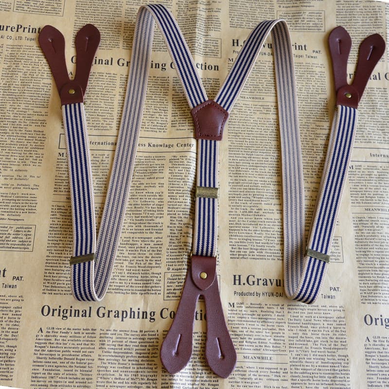 Estilo britânico Retro listrado cinta botão cinta masculino feminino suspensórios elásticos calças cinta clipe