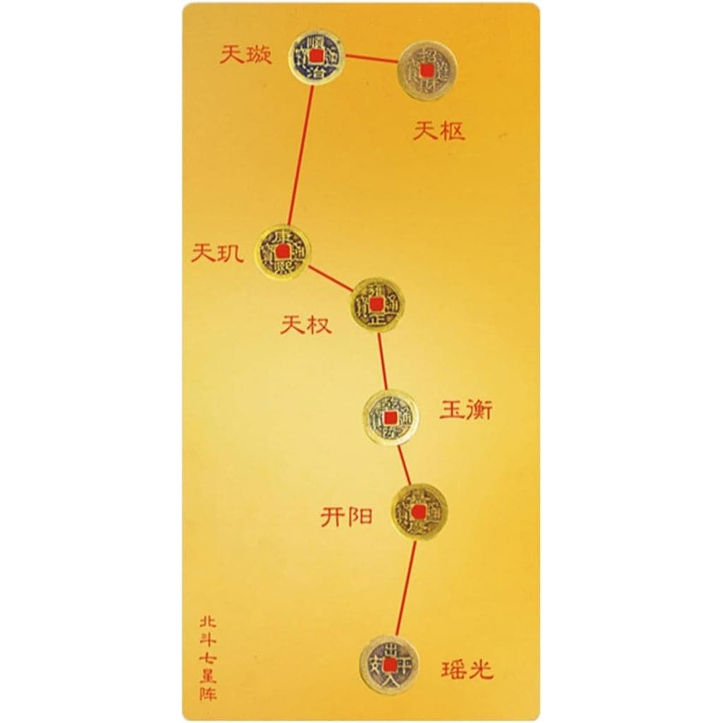Ornamento de Moeda dos Cinco Imperadores com Padrão de Sete Estrelas Beidou, Talismane Feng Shui, Cartão Dourado de Pape