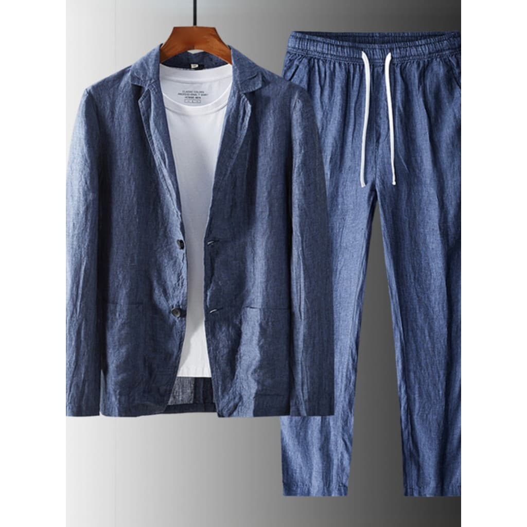 Terno de linho puro terno masculino Casual primavera verão fino terno masculino roupas de linho completo calças masculin