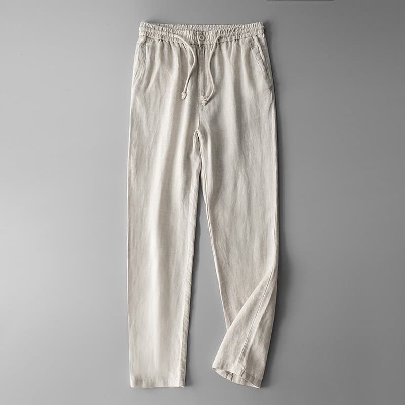 Calças de linho masculinas calças casuais primavera verão moda solta pequena calças retas verão calças finas