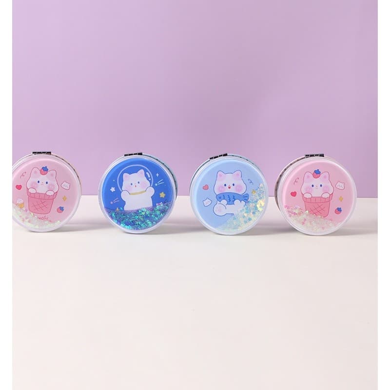 Ximei Eslite espelho portátil macio bonito gato Glitter redondo portátil espelho dupla face bonito portátil pequeno dobr