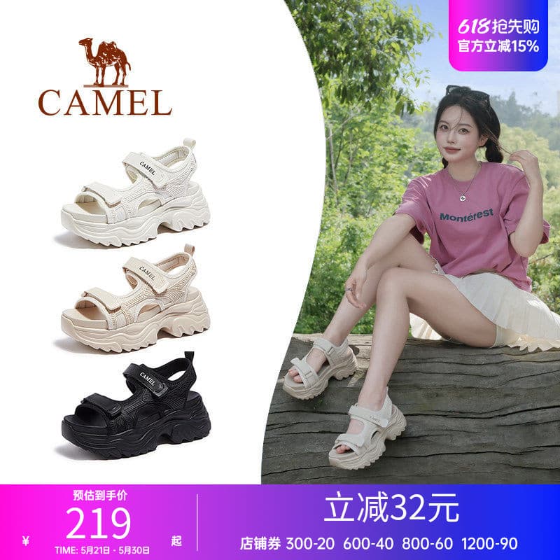 Camelo sapatos femininos verão novo estilo plataforma de sola grossa sapatos de praia Velcro correndo Casual ao ar livre