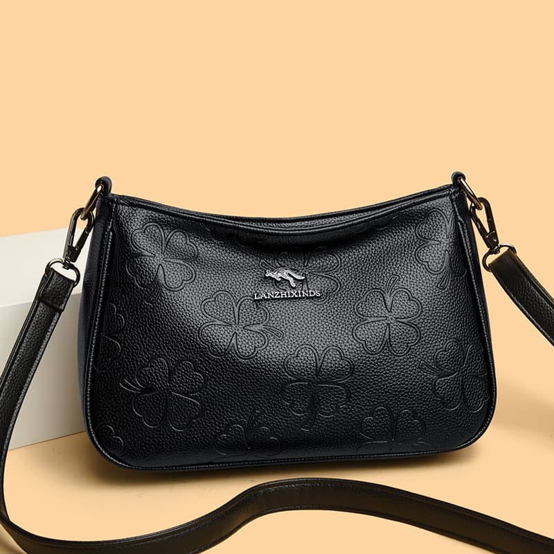 2025 novo estilo textura de couro genuíno bolsa feminina idosa de meia-idade bolsa mensageiro mãe grande capacidade impr