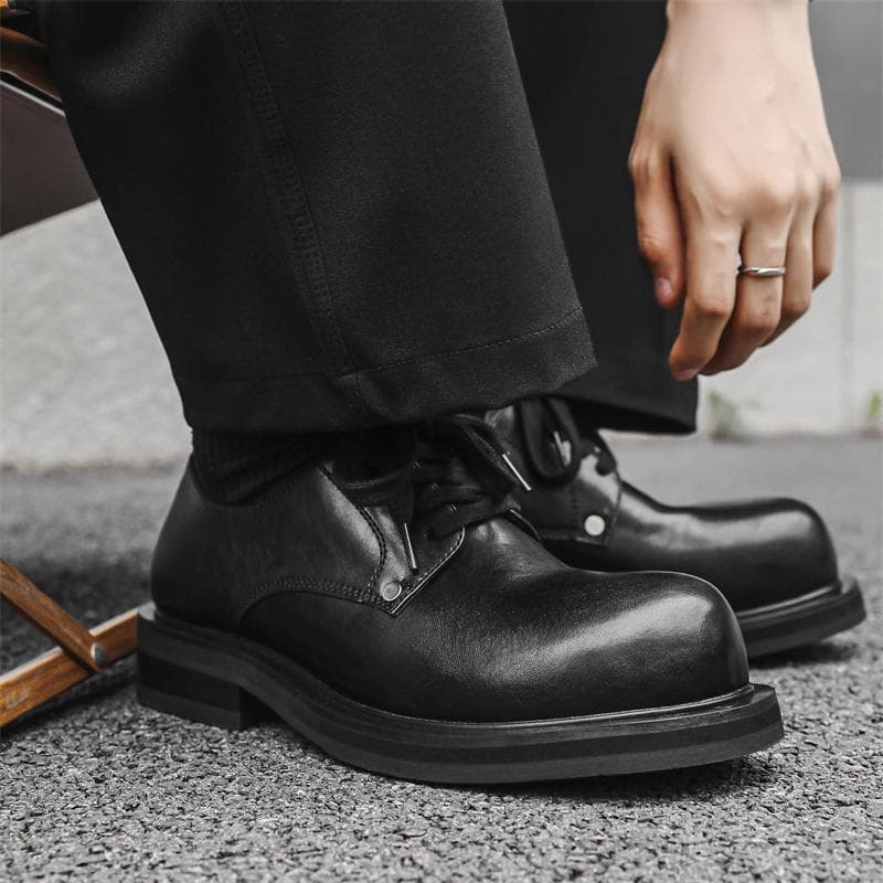 Sapatos de couro de dedo grande masculino preto High-End aumento interno rendas sapatos masculinos casuais de couro genu