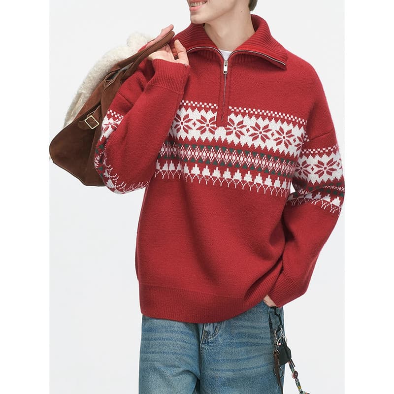 American Phil Island Suéter de gola alta com meio zíper masculino inverno Street Wear All-Match casal Kn