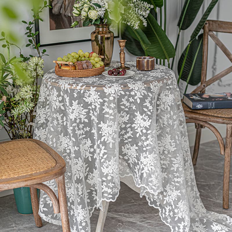 Toalha de mesa de renda francesa branca bordada, capa de alta qualidade, adereços de tiro quadrado, estilo americano, lu