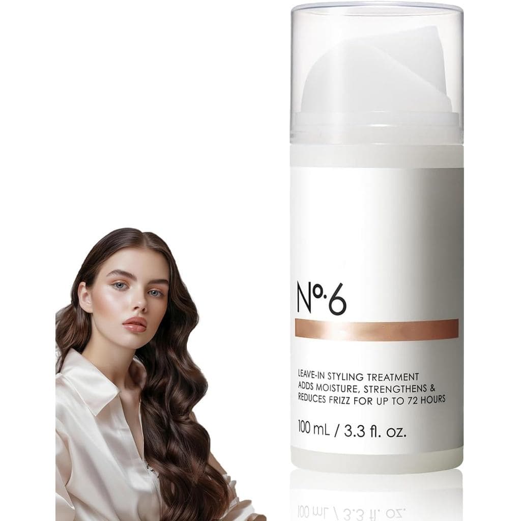 O produto para cuidado capilar No.6 é um produto de modelagem sem enxágue que acalma, nutre e fortalece os cabelos, cont