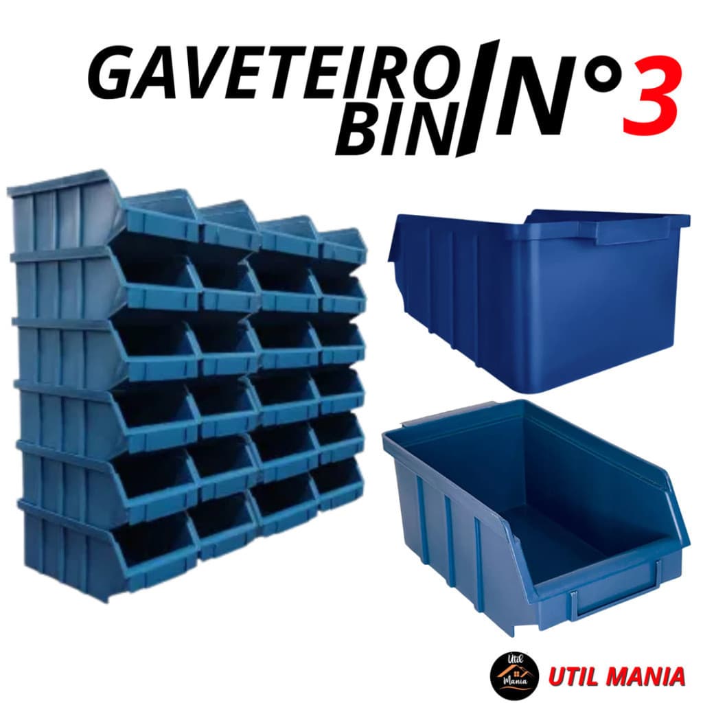 Kit Com 06 Gaveteiros de Plástico Organizador Bin Nº 3 Empilhável