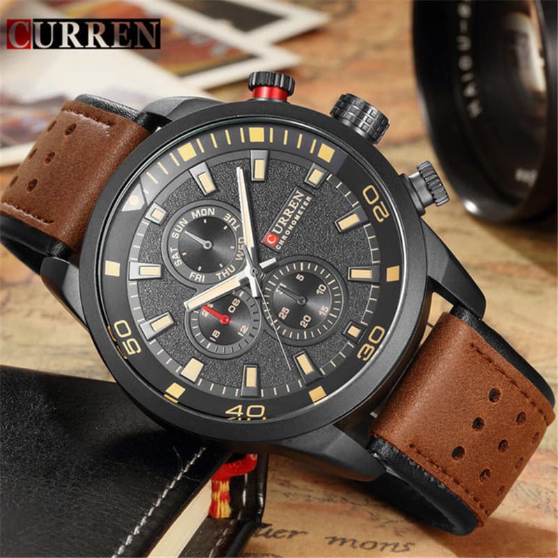 Curren Curren Marca Relógio Masculino Couro Genuíno Relógio De Quartzo À Prova D 'Água Estilo 8250