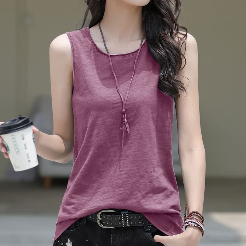 Slub algodão sem mangas camiseta feminina exterior colete 2024 novo estilo verão puro algodão roupa interior All-Match s