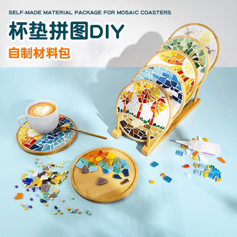 Feito à mão diy grande mosaico Coaster crianças pacote de Material caseiro adulto criativo adesivo de vidro presente bri