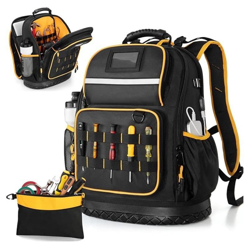 Mochila de ferramentas de tecido Oxford com bolsa de ferramentas de sola dura Bolsa de ferramentas resistente com vários