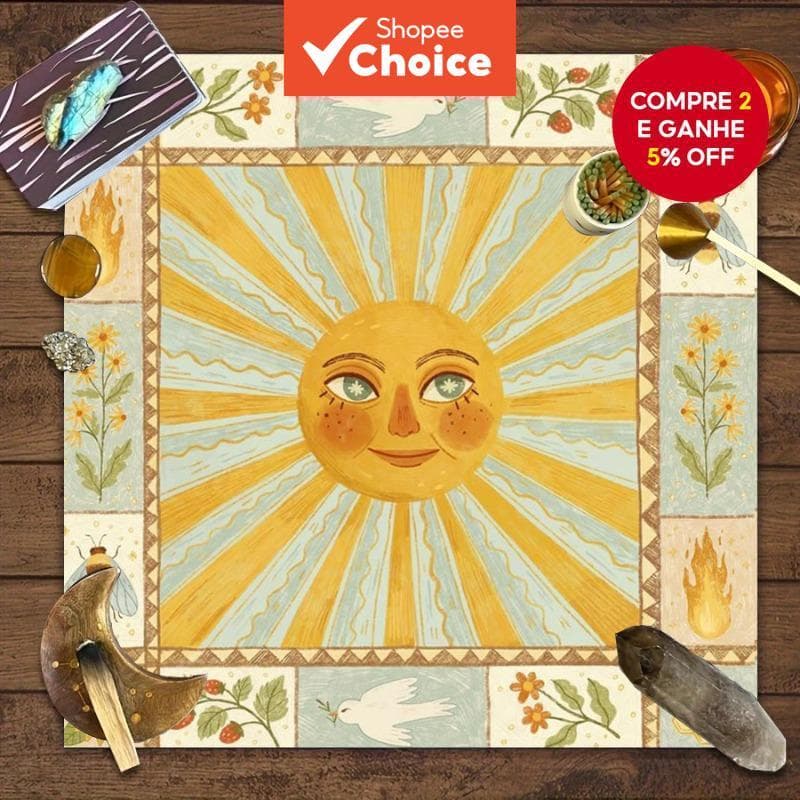 Um Pano De Altar De Tarô Encantador Para PC Festivais Mágicos Com Design De Rosto E Sol Detalhes Florais