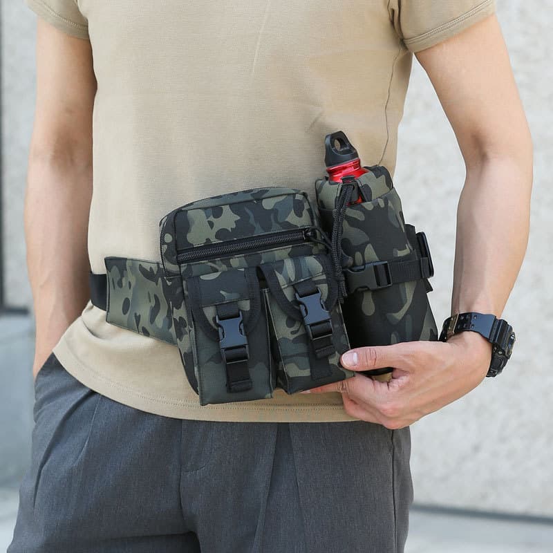 Bolsa de cintura tática de lona à prova d'água, resistente ao desgaste, ventilador militar, bolsa para garrafa de água d