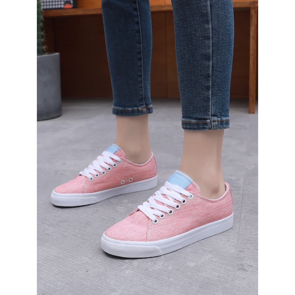 PP dedo do pé redondo rendas sapatos de estudante secundário tecido vulcanizado sapatos femininos estilo Preppy boca pro