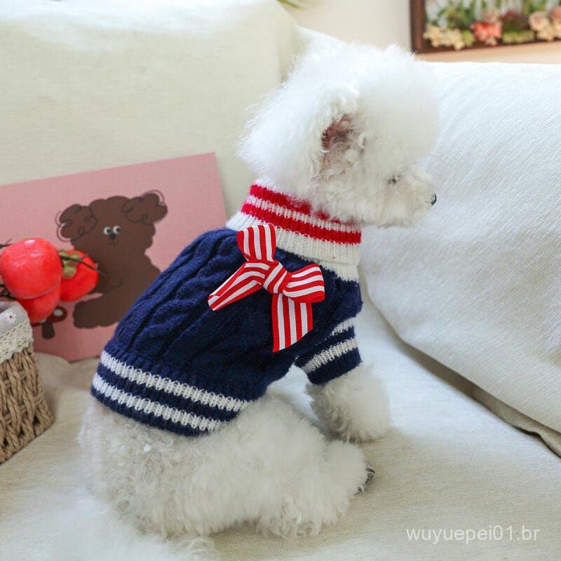 Cão De Estimação Gato Camisola Gravata Borboleta Malha Outono Inverno Quente , Pet Círculo Bonito Pequeno Animal Aconche
