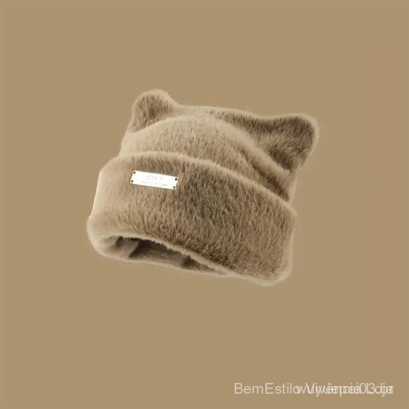 Gorro Decorativo Com Etiqueta De Ferro Orelhas , Fofo De Pelúcia Quente Para Gato De Pele Sintética De Inverno , Chapéu
