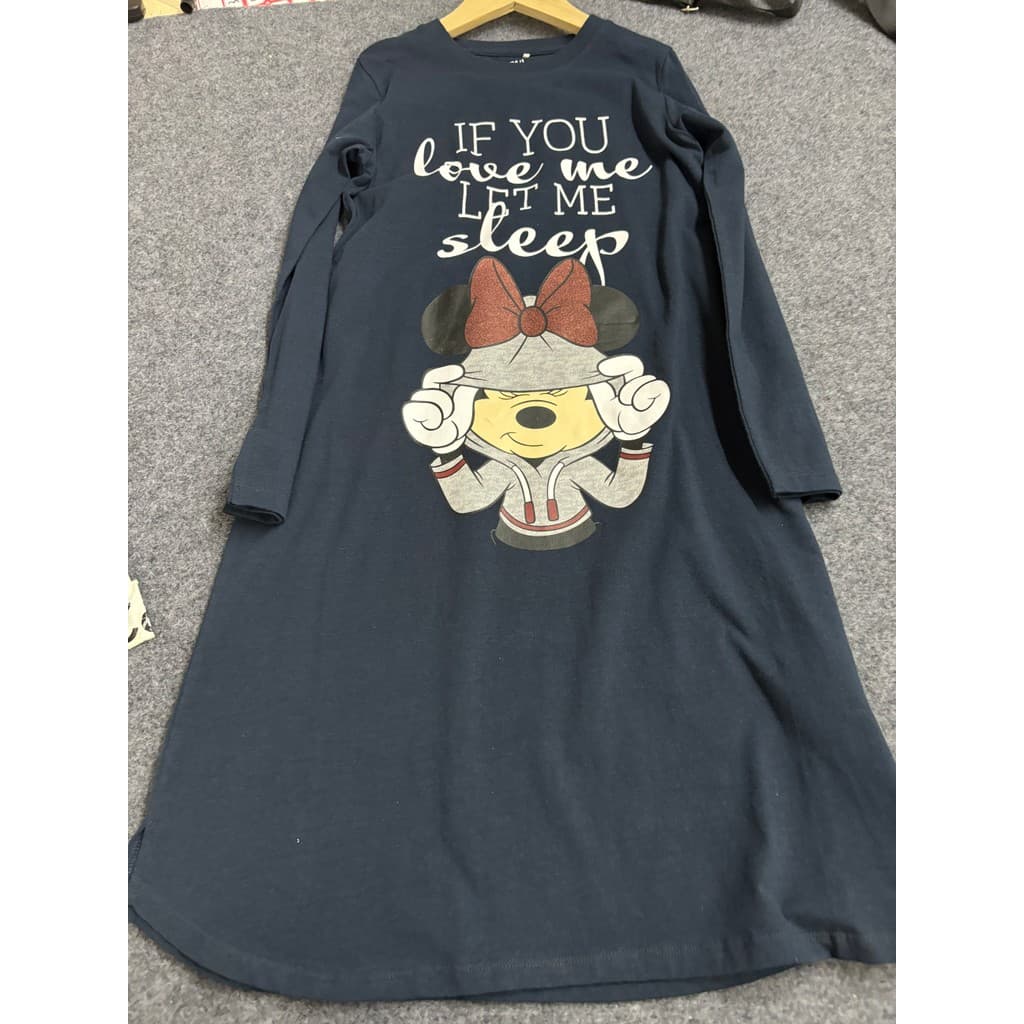 Nordic Dinamarca nome Mickey não pode acordar série azul marinho puro algodão vestido de manga comprida preguiçoso sensa
