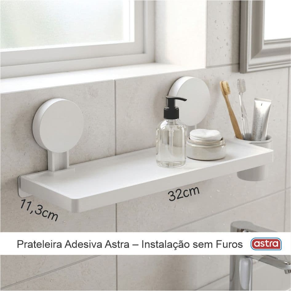 Prateleira Adesiva Astra – Instalação sem Furos | Suporta até 4kg