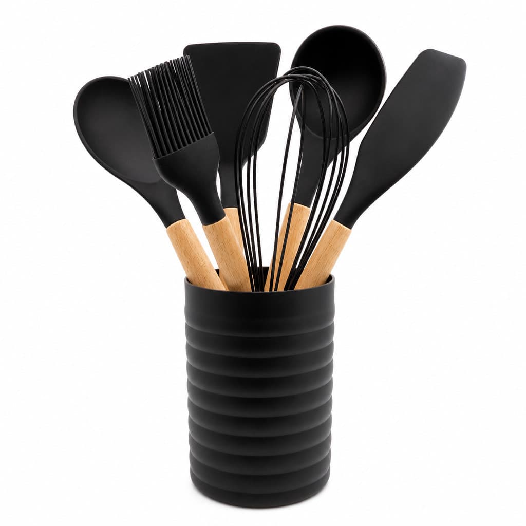 CONJUNTO DE UTENSÍLIOS DE SILICONE - PRETO