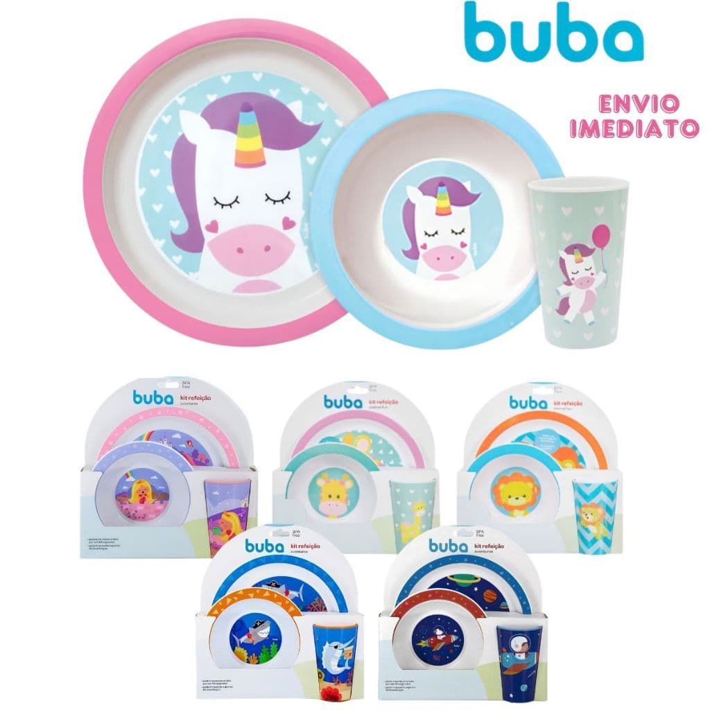 Kit Refeição Pratinho Bowl Copo 3 Peças Bebê Buba Introdução Alimentar