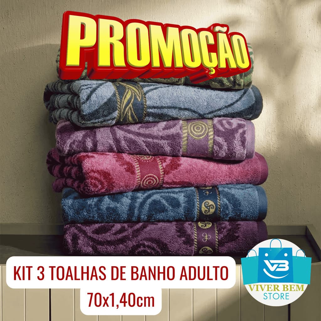 Kit 3 Toalhas de Banho Algodão Soft 70x140cm – Grandes, Estampadas, Macias e Confortáveis